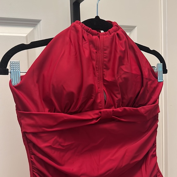 Tempt Me Red Ruched Halter One Piece Swimsuit NEW - Picture 5 of 8